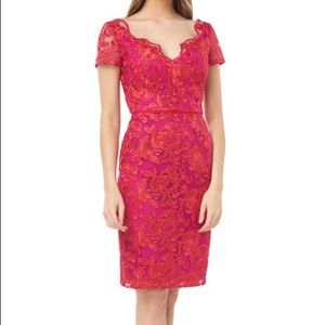 JS Collections Embroidered Scalloped V-neck Dress